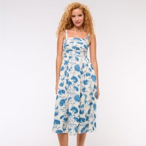 A&F Emerson Poplin Wide Strap Midi Dress Floral White Blue Pattern (NEW w/ TAGS)